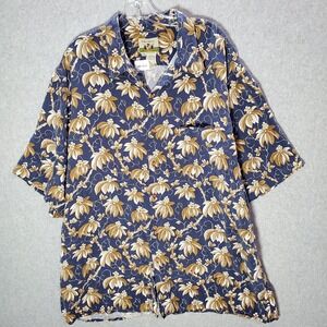 VINTAGE Reyn Spooner Men Button Up Shirt 2XL Blue Floral Short Sleeve Collar 80s